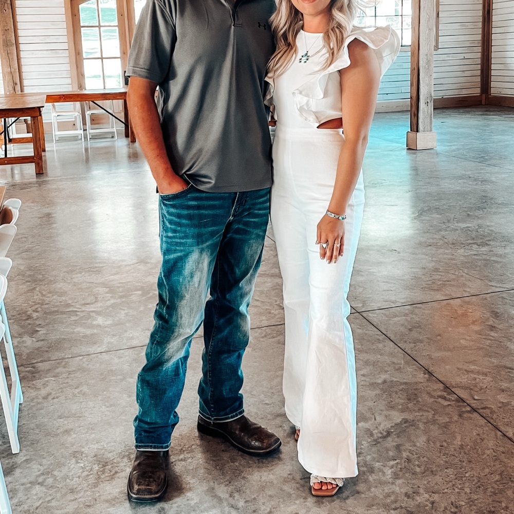 White Ruffled Flare Jumpsuit